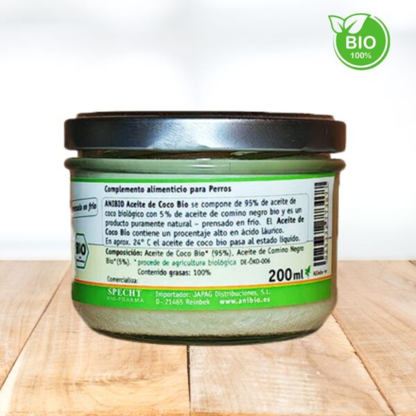 Aceite de Coco Para Perro Biológico Anibio composicion