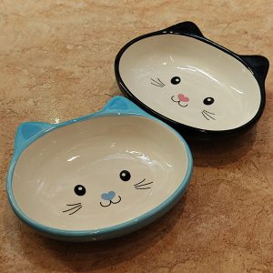 Comedero de Ceramica para Gatos Carita azul o negro