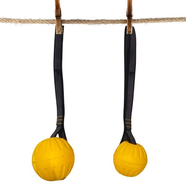 pelota con cuerda, pelota engomada con asa, pelota muy resistente para perro starmark durafoam oh my gos