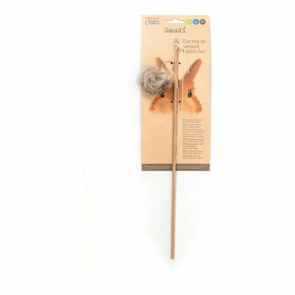 caña para gatos gloria pompon pelo natural conejo juguete ecologico ohmygosweb.com